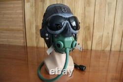 Early mig fighter pilot leather flight helmet, oxygen mask, goggless