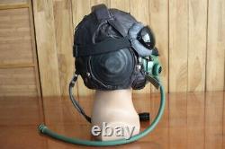 Early mig fighter pilot leather flight helmet, oxygen mask, goggless