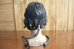 Early mig fighter pilot leather flight helmet, oxygen mask, goggless