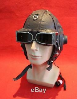 Flight Helmet Air Force Mig-15 Fighter Pilot Leather 57# Throat Mic+ Goggles