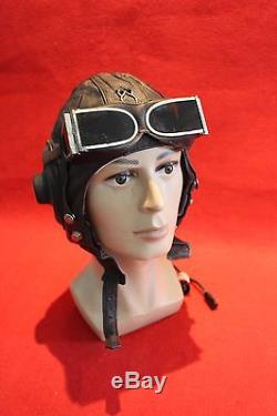 Flight Helmet Air Force Mig-15 Fighter Pilot Leather 57# Throat Mic+ Goggles