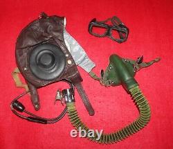 Flight Helmet Air Force Mig-15 Fighter Pilot Leather Oxygen Mask Goggles