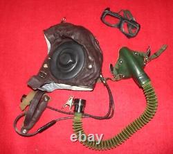 Flight Helmet Air Force Mig-15 Fighter Pilot Leather Oxygen Mask Goggles