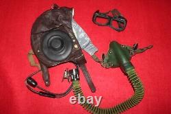 Flight Helmet Air Force Mig-15 Fighter Pilot Leather Oxygen Mask Goggles