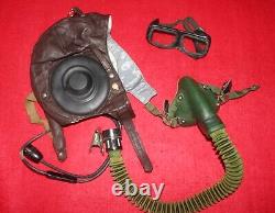 Flight Helmet Air Force Mig-15 Fighter Pilot Leather Oxygen Mask Goggles