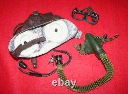 Flight Helmet Air Force Mig-15 Fighter Pilot Leather Oxygen Mask Goggles