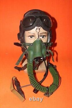 Flight Helmet Air Force Mig-15 Fighter Pilot Leather Oxygen Mask Goggles