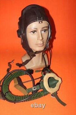 Flight Helmet Air Force Mig-15 Fighter Pilot Leather Oxygen Mask Goggles