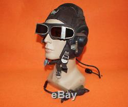 Flight Helmet Air Force Mig-15 Fighter Pilot Leather+ Throat Mic +Goggles