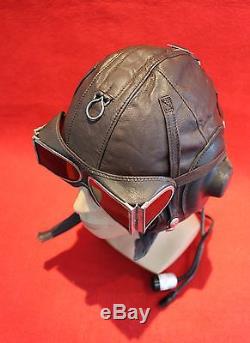 Flight Helmet Air Force Mig-15 Fighter Pilot Leather +Throat Mic +Goggles 0271