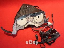Flight Helmet Air Force Mig-15 Fighter Pilot Leather +Throat Mic +Goggles 0271
