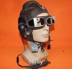Flight Helmet Air Force Mig-15 Fighter Pilot Leather+ Throat Mic +Goggles
