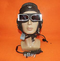 Flight Helmet Air Force Mig-15 Fighter Pilot Leather+ Throat Mic +Goggles 2020