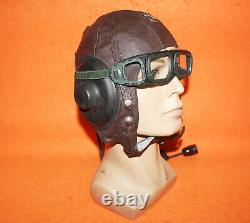 Flight Helmet Fighter Pilot Flight Leather Helmet Goggles 57#