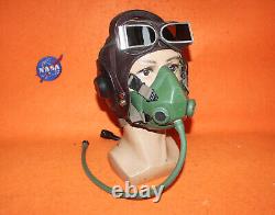 Flight Helmet Fighter Pilot Flight Leather Helmet Oxygen Mask Goggles 0211