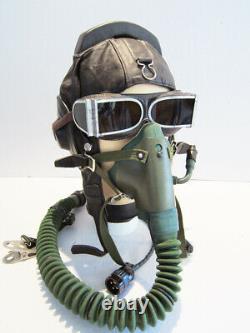 Flight Helmet Fighter Pilot Flight Leather Helmet +Oxygen Mask+ Goggles 1012