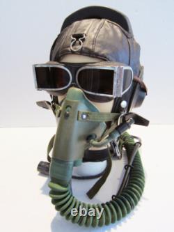 Flight Helmet Fighter Pilot Flight Leather Helmet Oxygen Mask Goggles 2#