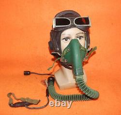 Flight Helmet Fighter Pilot Flight Leather Helmet Oxygen Mask Goggles 2# 0107