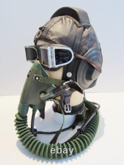 Flight Helmet Fighter Pilot Flight Leather Helmet Oxygen Mask Goggles 2#