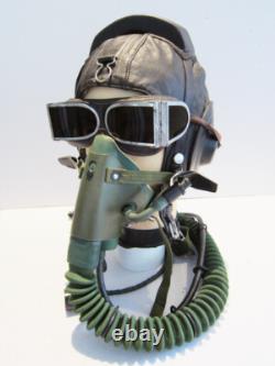 Flight Helmet Fighter Pilot Flight Leather Helmet Oxygen Mask Goggles 2#