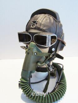 Flight Helmet Fighter Pilot Flight Leather Helmet Oxygen Mask Goggles 2 #
