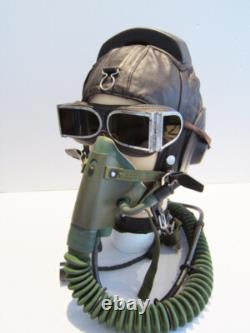 Flight Helmet Fighter Pilot Flight Leather Helmet Oxygen Mask Goggles 2#