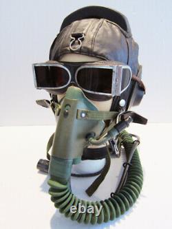 Flight Helmet Fighter Pilot Flight Leather Helmet Oxygen Mask Goggles 2 # 1109