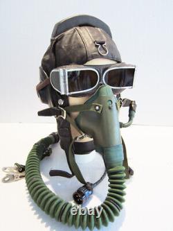 Flight Helmet Fighter Pilot Flight Leather Helmet Oxygen Mask Goggles 2 # 1109