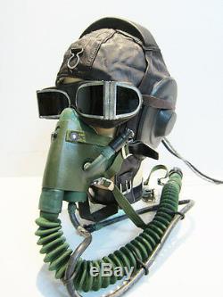 Flight Helmet Fighter Pilot Flight Leather Helmet Oxygen Mask Goggles Size2#