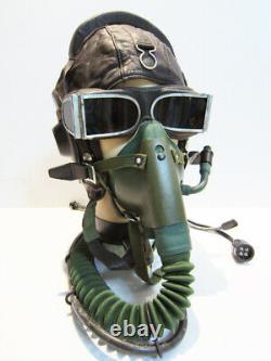 Flight Helmet Fighter Pilot Flight Leather Helmet +Oxygen Mask +Goggles T#