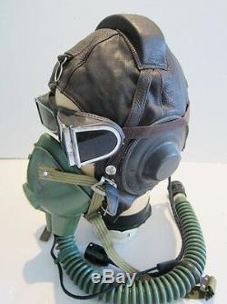Flight Helmet Fighter Pilot Flight Leather Helmet Oxygen Mask Goggles T#