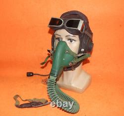 Flight Helmet Fighter Pilot Flight Leather Helmet Oxygen Mask Goggles T# 0617