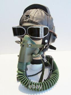 Flight Helmet Fighter Pilot Flight Leather Helmet +Oxygen Mask+ Goggles T XXXL