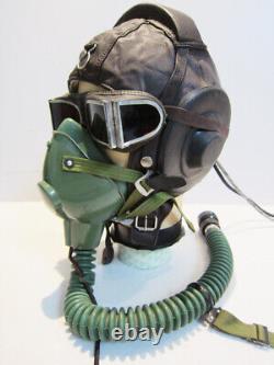 Flight Helmet Fighter Pilot Mesh Leather Helmet Oxygen Mask Goggles 0022