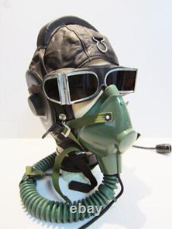 Flight Helmet Fighter Pilot Mesh Leather Helmet Oxygen Mask Goggles 0022