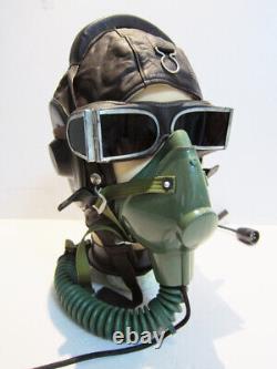 Flight Helmet Fighter Pilot Mesh Leather Helmet Oxygen Mask Goggles 0022