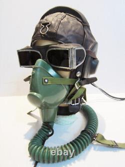 Flight Helmet Fighter Pilot Mesh Leather Helmet Oxygen Mask Goggles 0022