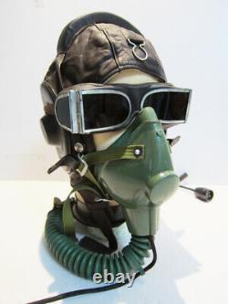 Flight Helmet Fighter Pilot Mesh Leather Helmet Oxygen Mask Goggles 2#