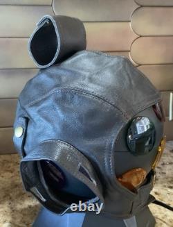 Flight Suits Ltd Brown LEATHER & Suede Flying Open Cockpit HELMET Cap Sz 3XL