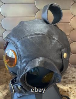 Flight Suits Ltd Brown LEATHER & Suede Flying Open Cockpit HELMET Cap Sz 3XL