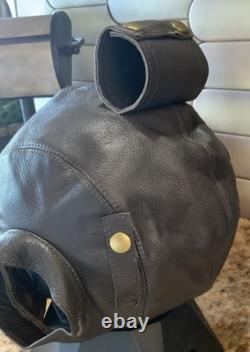 Flight Suits Ltd Brown LEATHER & Suede Flying Open Cockpit HELMET Cap Sz 3XL