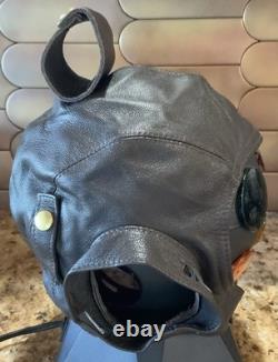 Flight Suits Ltd Brown LEATHER & Suede Flying Open Cockpit HELMET Cap Sz 3XL