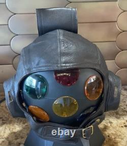 Flight Suits Ltd Brown LEATHER & Suede Flying Open Cockpit HELMET Cap Sz 3XL