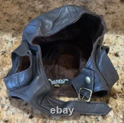 Flight Suits Ltd Brown LEATHER & Suede Flying Open Cockpit HELMET Cap Sz 3XL