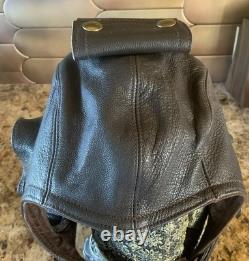 Flight Suits Ltd Brown LEATHER & Suede Flying Open Cockpit HELMET Cap Sz Large
