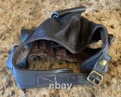Flight Suits Ltd Brown LEATHER & Suede Flying Open Cockpit HELMET Cap Sz Large