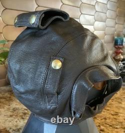 Flight Suits Ltd Brown LEATHER & Suede Flying Open Cockpit HELMET Cap Sz XX-LG