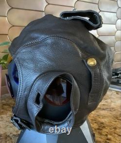Flight Suits Ltd Brown LEATHER & Suede Flying Open Cockpit HELMET Cap Sz XX-LG