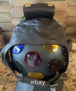 Flight Suits Ltd Brown LEATHER & Suede Flying Open Cockpit HELMET Cap Sz XX-LG