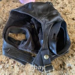 Flight Suits Ltd Brown LEATHER & Suede Flying Open Cockpit HELMET Cap Sz XX-LG
